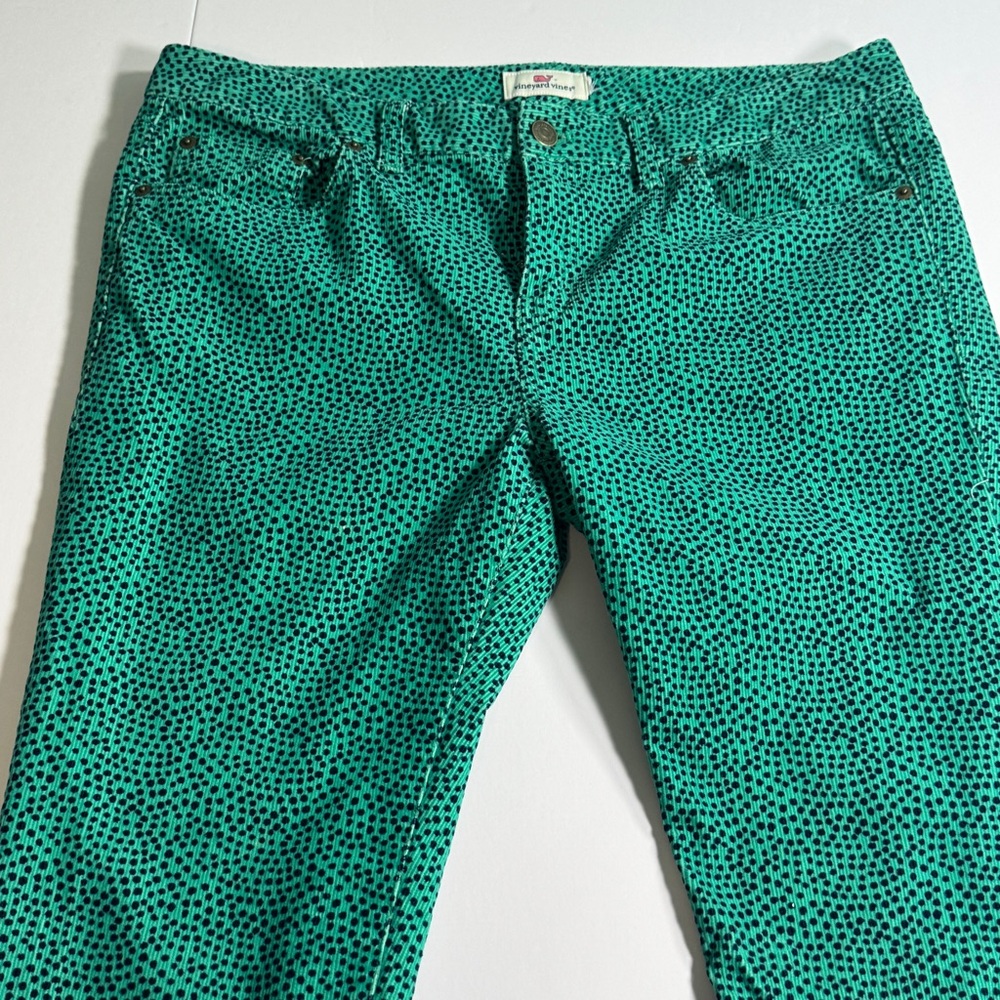 Vineyard Vines Green Corduroy Pants Womens Black Polka Dots - Waist Sz 35‎